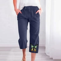 Ženske elastične pantalone ravne široke noge ljetna moda Casual labave pantalone džepni dugi leptir trening pantalone za dame plavi M