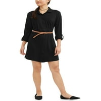 No Comment Juniors ' rolled Tab Sleeve Shirt Dress with pleteni pojas