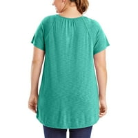 Hhei_k žene modni Soild boja čipkasti kratki rukav T-Shirt Plus Veličina okrugli vrat vrhovi ljetni vrhovi