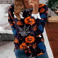 Strungten ženski okrugli vrat vrhovi pamuk Halloween Print Dugi rukav o-izrez pulover Top bluza ljetni topovi za žene trendi