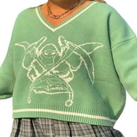 Jedan otvaranje žene moderan dugi rukav V-izrez Top labave džemper za dame