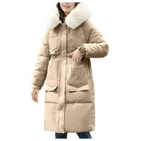 Ženski zimski kaput ženski veliki plišani ovratnik Outwear vezica sa kapuljačom dolje podstavljeni ženski s kaputi i jakne kaki srednji