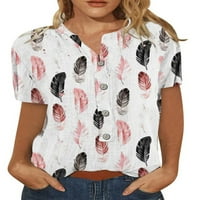 Frontwalk Casual Henley majica za žene kratki rukav ljetna majica cvjetni print tunike bluza plava XL