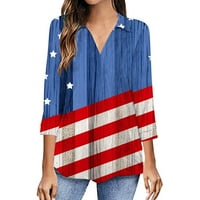 Ženske majice na rukavu, majice 4. Jula za žene Dan nezavisnosti Star Stripes Print Tops Casual Bell Sleeve