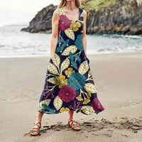 Haljine za žene ženska V-izrez bez rukava za sunčanje Duga plaža sunčane haljine haljine Navy 4xl
