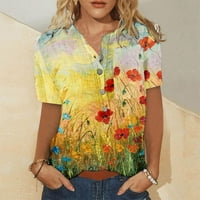 Zodggu Womens Tuc T-Majica Bluza za trendy prodaje klasične cvjetne košulje Ljetna posada Crewneck Tees