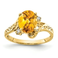 Primalan zlatni karatski žuto zlato 9x ovalni citrinski i dijamantni prsten