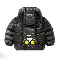 Kaput za dječake vodootporni skijaški jaknu s kapuljačom obložena vjetrootporna zimska jakna, crna 5-