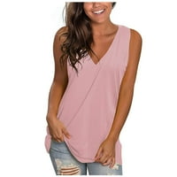 Ženske vrhove bluza labavo bez rukava, majice s rukavima s rukavima V-izrez ljeto ružičasta xl