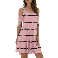 SKPBlutn Ljetne haljine špagete kaiš sunčani rame ruff rukavi sa džepom modne casual haljine za žene ružičaste