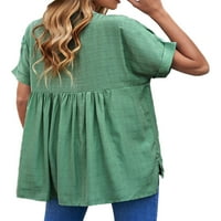 Niveer dame košulje od pune boje bluza V izrez Elegantna tunika košulja kratkih rukava zelena m