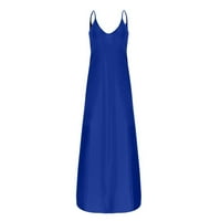 Ženske haljine bez rukava A-line Dužina gležnja modni okrugli dekolte od pune ljetne haljine plave 4xl