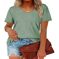 Sanviglor dame ljetni vrhovi V vrat T Shirt kratki rukav T-shirt Bohemian Tee Dailywear tunika bluza zelena
