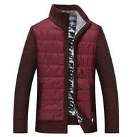 Muški zimski kaput muški plišani džemper kaput zadebljani stalak ovratnik kardigan topli džemper jednobojna, vino, XL vino 10