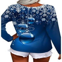 Dame Tee V vrat t majica Dugi rukav T-shirt žene Casual tunika bluza Božić pulover Plava M