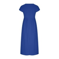 Ženska maxi pamučna haljina čvrste boje na vrhu kratkih rukava odjeća okrugla vrata Elegantne casual comfy