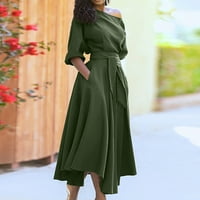 Ženske haljine čvrsti čamac vrat a-Line dužina gležnja Casual kratki rukav ljetna haljina zelena 2XL