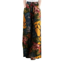 Zkozptok Womens Dukset elastični struk cvjetni print pamučni posteljini džepovi široko-noga hlače, narančasta,