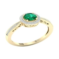Carski dragi kamen 10k žuto zlato okrugli rez smaragd CT TW dijamantski Halo ženski prsten