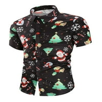 Luxplum Muška Božićna majica kratki rukav Xmas bluza rever na vratu Majice s jednim grudima Holiday T