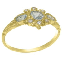 Britanci napravio 14k žuti zlatni prirodni akvamarinski i dijamantni ženski Obećani prsten - Opcije veličine