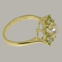 Britanci su napravili tradicionalni čvrsti 9k prsten od žutog zlata sa kultivisanim biserom i Peridot ženskim Statutom - Opcije veličine-veličina 4.25