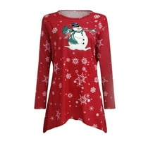 Paptzroi ženski Božić snjegović Print labav Dugi rukav okrugli vrat T Shirt Dress Dress