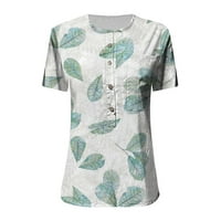 Yuwull ljetni vrhovi za žene kratke rukave bluze Casual trendi štampane majice sa izrezom na pola dugmeta