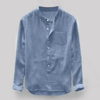 Yubnlvae modni muški jesen zimski gumb casual posteljina i pamučna dugih rukava top bluza - plavi XL