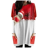 Pxiakgy bluze za žene Moda duga praznična bluza štampana šiva ženska Top Casual boja Božićni rukav Crvena