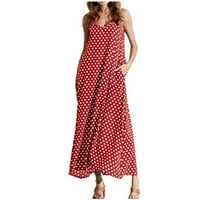 Duge haljine za žene V-izrez Casual Print mini haljina bez rukava Crvena Xxl