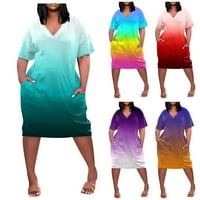 MLQIDK Womens Ljetna tunika plus veličina kratkih rukava casual labava majica prevelika gradijentna boja Midi haljine sa džepovima, ljubičasta xxxxxl