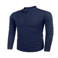 Muška Pamučna Posteljina Henley Shirt Casual Dugi Rukav Dugme Dole Lagani Tees Obične Ljetne Bluze Na