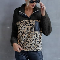 Ženski zimski kaputi Ženski Leopard Ispiši janjeću fleece rever gumb casual kratkog džepa dugih rukava hapke jakne za jaknu ženske gorske odjeće jakne i kaputi