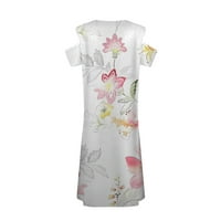 Ženske haljine V-izrez srednje dužine Casual a-Line štampana kratka rukava ljetna haljina Pink XL
