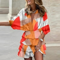 Ženski Mini rukavi modni A-Line štampani V-izrez ljetna haljina narandžasta 2XL