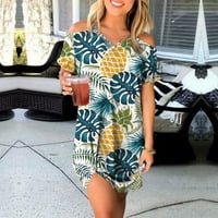 Ersazi ljetne haljine za žene Ženski Casual ljetni odmor cvjetni kratki rukavi pleteni V izrez Mini haljina