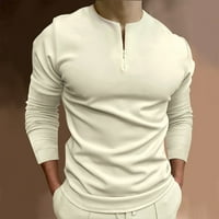kaki polo majice za muškarce muške casual čvrste patentne zatvarače bez ovratnika bluza duge rukave polos shirt
