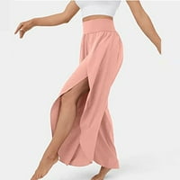 Šifonske široke pantalone za žene lepršave Palazzo pantalone Casual Split letnje plaže sa visokim strukom isečene pantalone sa džepom