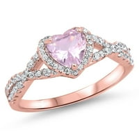 Vaša boja elegantna ruža zlatni ton Promise Heart Sterling Silver Ring Pink CZ ženska Veličina 10