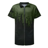 JMntiy Men Casual GLASDOWN Slim Fit 3D Tie-Dye Ispis majica s kratkim rukavima Zipper Cardigan bluza Muška košulja Vojska zelenog klirensa za oca