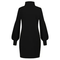 HGW džemper za žensku turtleneck džemper haljina dame dugih rukava mini haljine crne l