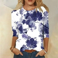 Bluze sklinOeg za žene Dressy casual vrhovi cvijet od tiskanih rukava s rukavima Crewneck T majice, ljubičasta