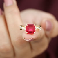 Ženski Asscher rez kreiran Ruby Solitaire prsten sa Moissanite Infinity Gold pletenicama , 14k žuto zlato, US 9.00