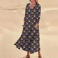 SENDKEELWomen Casual udobna cvjetna pamučna džepna haljina sa tri četvrtine rukava