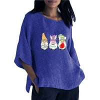 Amidoa Ženska moda Uskrsna štampana vrata s kratkim rukavima majica s kratkim rukavima, labav vrhovi slatka Fuuny Basket poklon odjeće