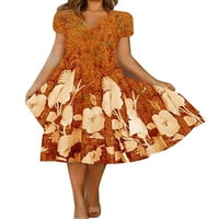 Zdcdcd Ženska Moda a-Type V izrez kratki rukav cvjetni cvjetni Print labava Ležerna haljina