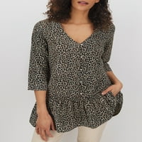 Jednostavno budite ženski Plus Size Smocked Leopard Print Peplum Tunic Top