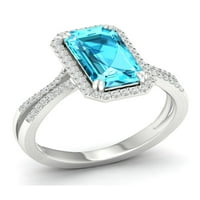 Imperial dragi kamen 10k Bijelo zlato smaragdno rezan Švicarski plavi Topaz CT TW dijamantski Halo ženski prsten