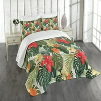 -Dake Ljetna prekrivača, Havajski ljetni tropsko otok Vegetaciju napušta hibiskusove cvijeće, ukrasni prekriveni poklopac set sa jastukom, kraljevskom veličinom, narandžastom žutim